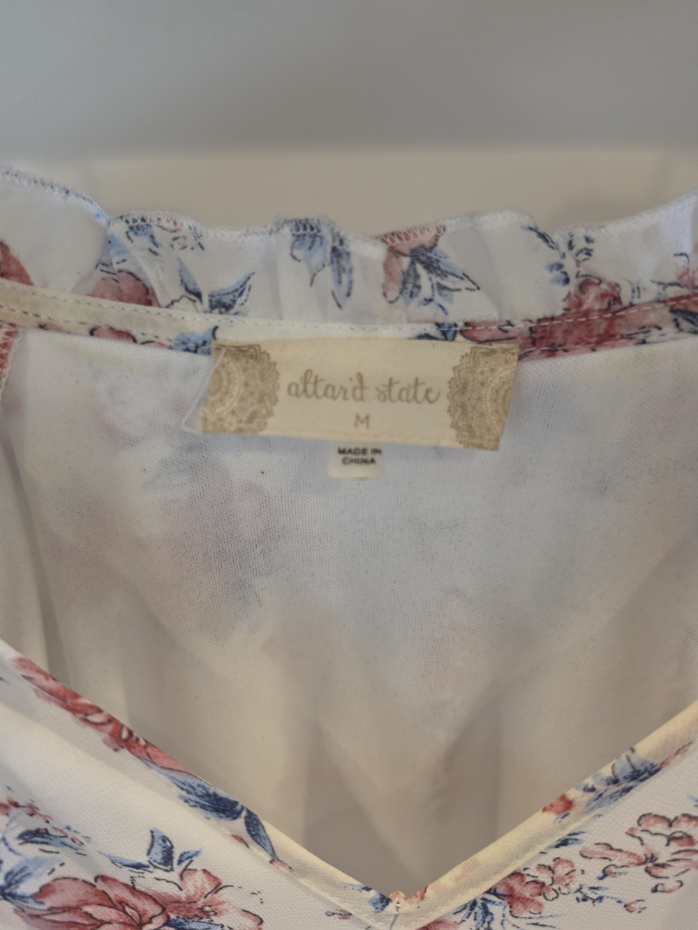 Altar'd State Cream Midi Dress with Pink‎ and Blue Floral Print - Picture 3 of 4